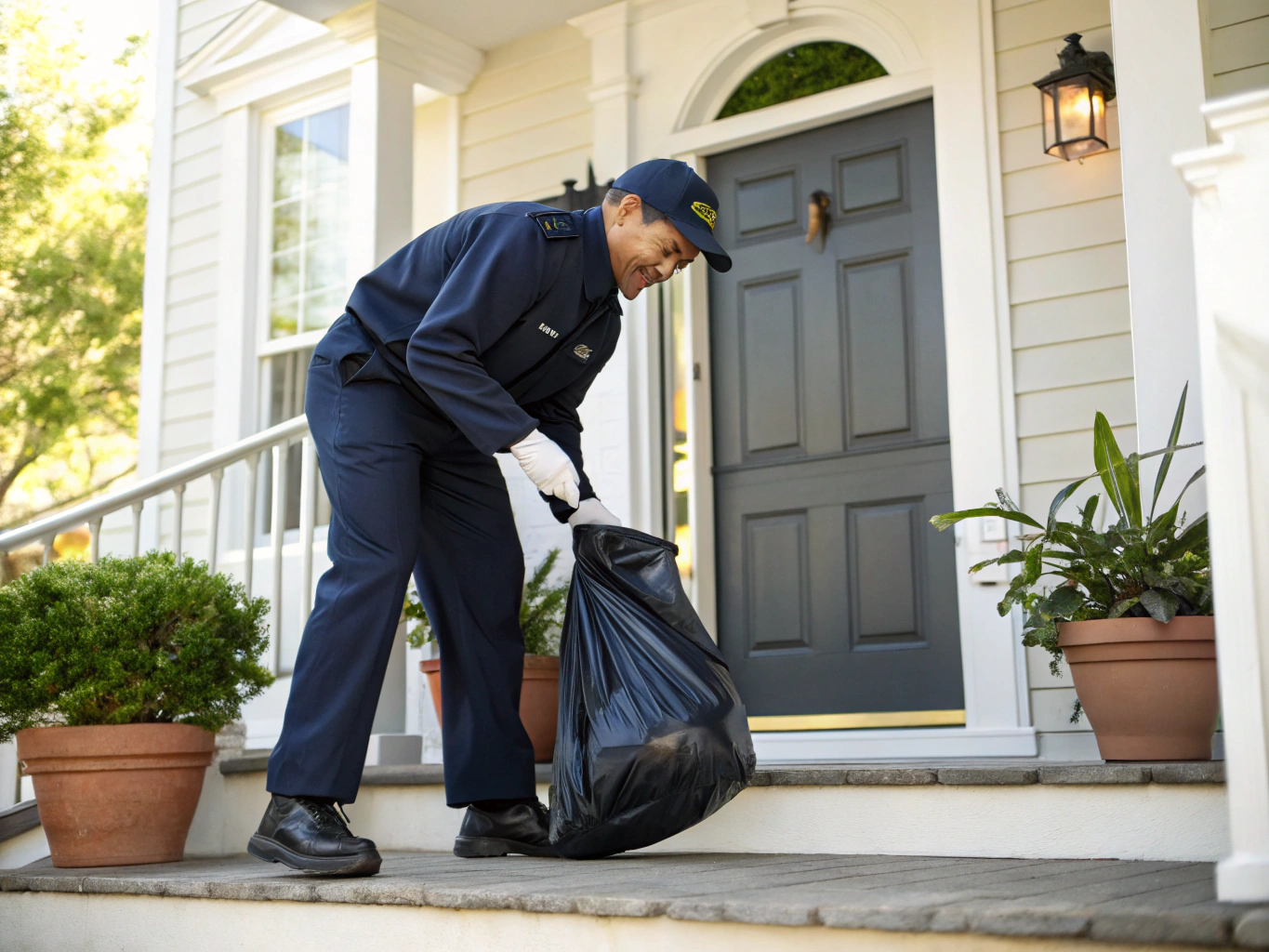 Uniformed valet collection team servicing condominium breezeway