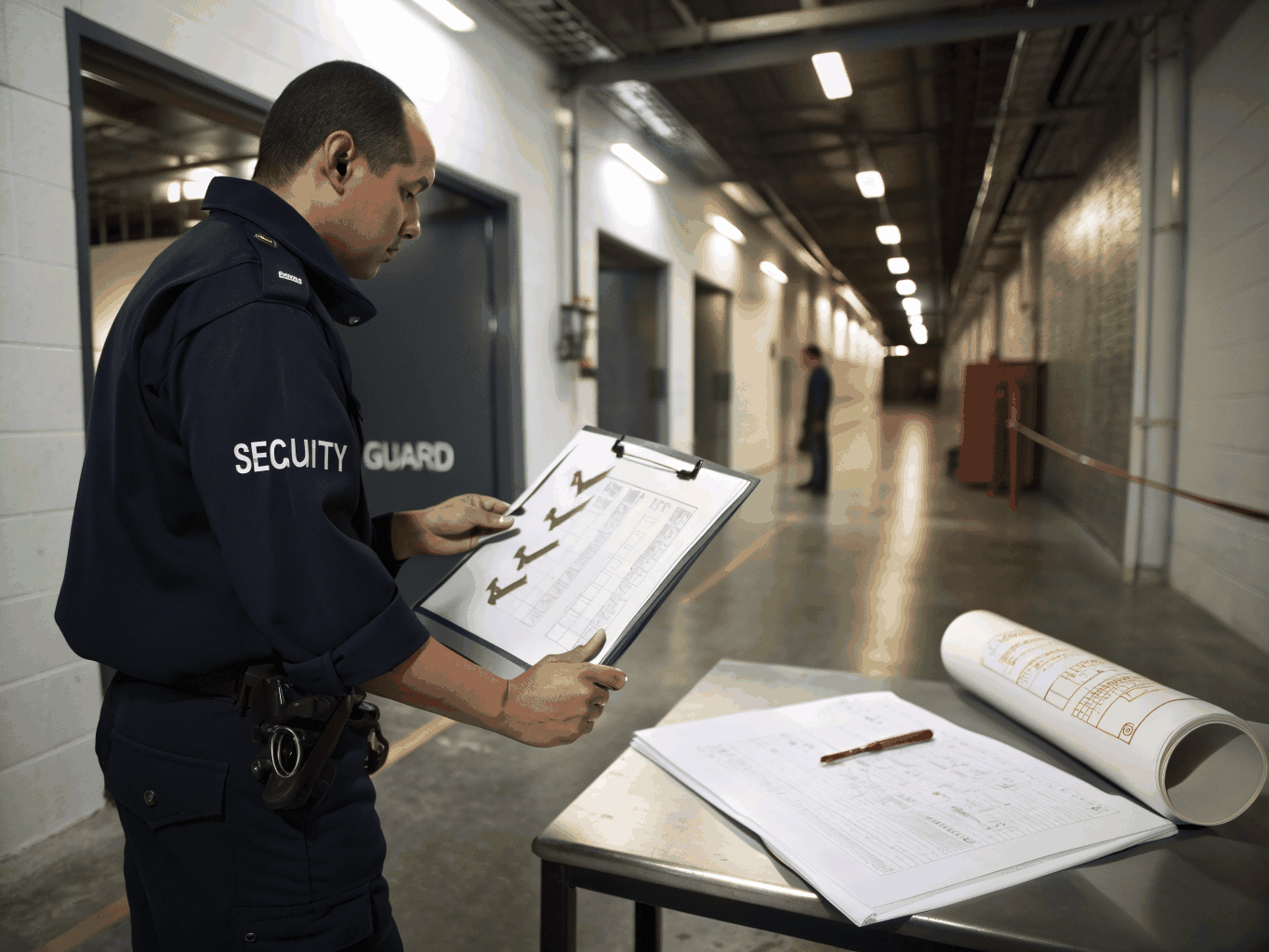Operations supervisor reviewing multi-family residential building layout